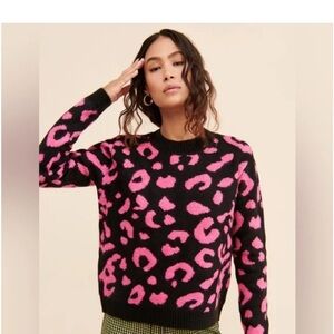 Vibrant Pink and Black Leopard Sweater